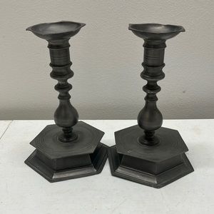 Pair of pewter candle sticks